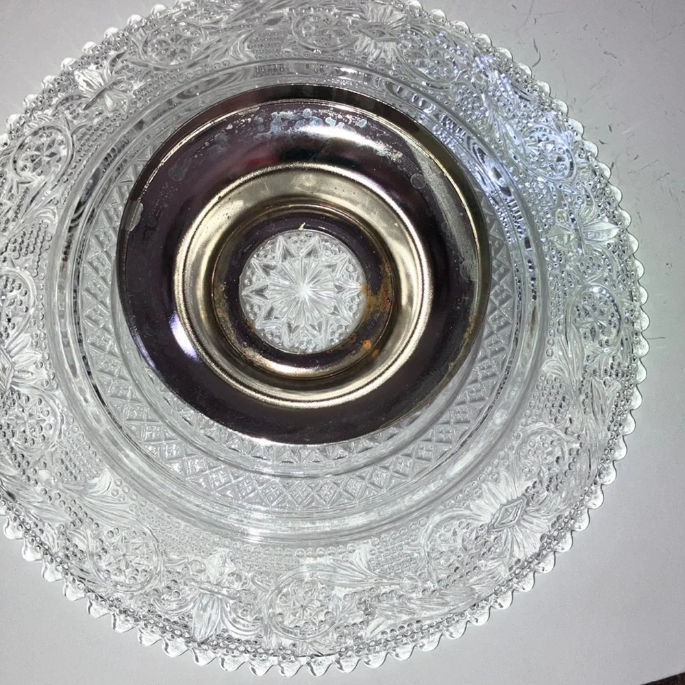 Silver Plated Pedestal‎ Stand Glass Top for Serving or Candle Holder
